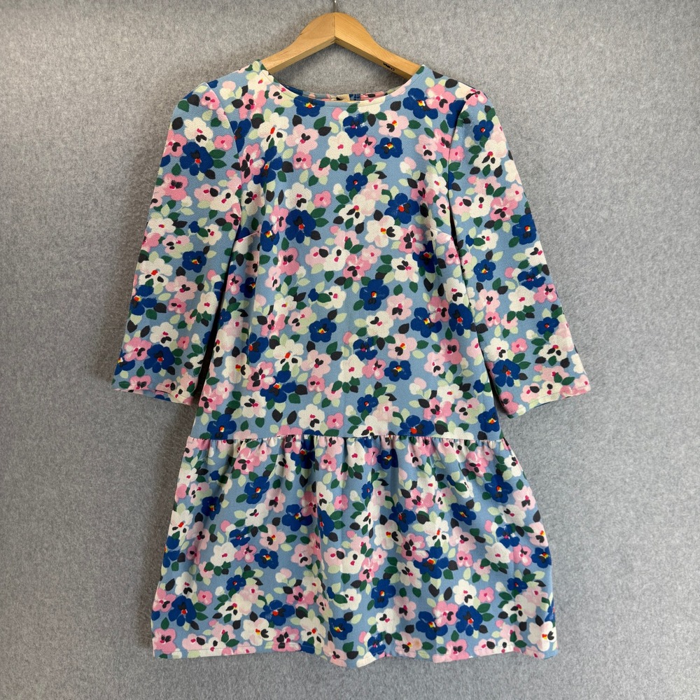 Cath Kidston Floral Pansy Print Tea Dress Baby Blue Pink White 3/4 Sleeve Size 6